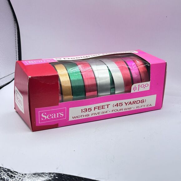 New Vintage Sears Christmas Ribbon Box Kitschy Pink and Red Retro Kitschmas - Picture 2 of 7